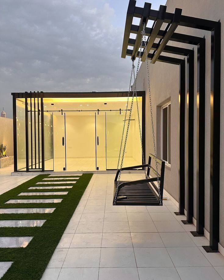 تصميم وتركيب برجولات وجلسات خارجية خشبية وحديد مع إضاءة في حدائق الرياض 0538297707